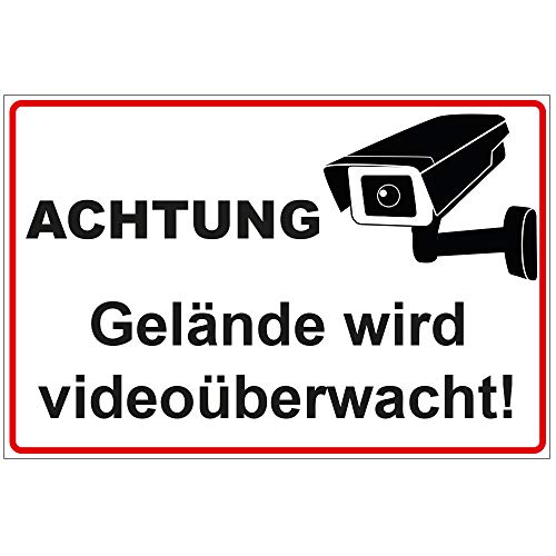 Schild Achtung - Gelände Wird videoüberwacht aus Alu/Dibond 300x200 mm - 3 mm stark von geschenke-fabrik.de