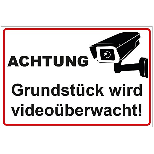 Schild Achtung - Grundstück Wird videoüberwacht aus Alu/Dibond 200x140 mm 3 mm stark von geschenke-fabrik.de