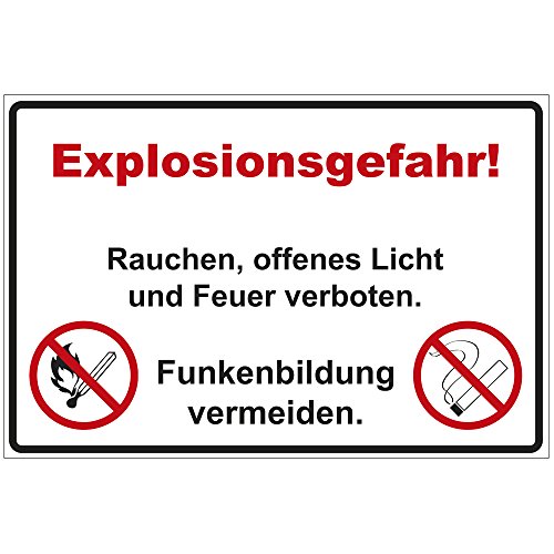 Schild Explosionsgefahr! Rauchen, offenes Licht und Feuer verboten. aus Alu/Dibond 300x200 mm - 3 mm stark von geschenke-fabrik.de