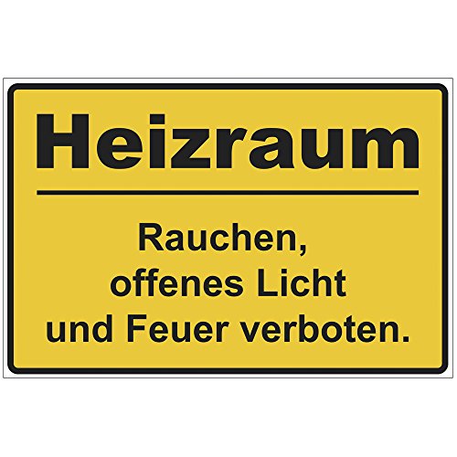 Schild Heizraum - Rauchen, offenes Licht und Feuer verboten. aus Alu/Dibond 200x140 mm - 3 mm stark von geschenke-fabrik.de