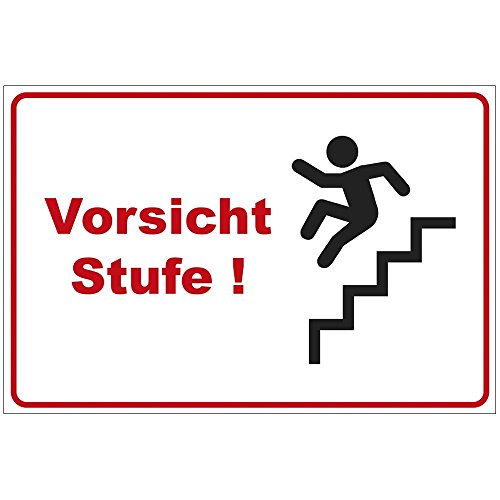 Schild Vorsicht Stufe 2 ! aus Alu/Dibond 200x140 mm - 3 mm stark von geschenke-fabrik.de