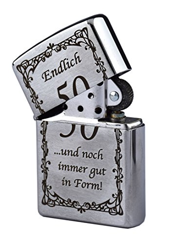 Zippo mit Gravur Endlich 50 und noch Immer gut in Form Benzinfeuerzeug als Geschenk zum 50 Geburtstag von geschenke-fabrik.de