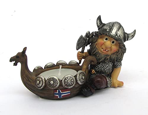 geschenke-trolle.de Wikinger am Boot mit Teelicht, Figur aus Norwegen von geschenke-trolle.de