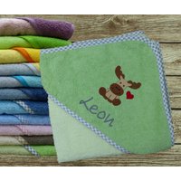 Babyhandtuch Mit Namen Elch in Wunschfarbe von geschenkelibelle