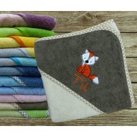 Babyhandtuch Mit Namen Fuchs Orange in Wunschfarbe von geschenkelibelle