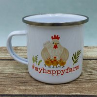 Emailletasse Hühner, Personalisierbar von geschenkelibelle