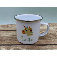 Emailletasse Mit Namen Einhorn von geschenkelibelle