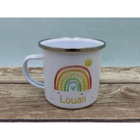 Emailletasse Mit Namen Watercolor Regenbogen Nr. 6 von geschenkelibelle