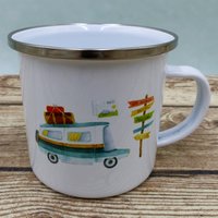 Emailletasse Wohnmobil Watercolor, Personalisierbar von geschenkelibelle
