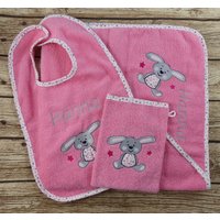 Kapuzenhandtuch Mit Namen Hase Bubblegum Set Xl Kapuzenhandtuch Mit Namen Hase Bubblegum Set Xl von geschenkelibelle