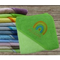 Kapuzenhandtuch Mit Namen Regenbogen in Wunschfarbe von geschenkelibelle