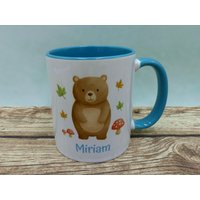 Tasse Mit Namen Bär/Pilze in Wunschfarbe von geschenkelibelle