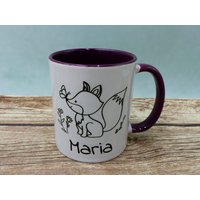 Tasse Mit Namen Fuchs Black & White in Wunschfarbe von geschenkelibelle