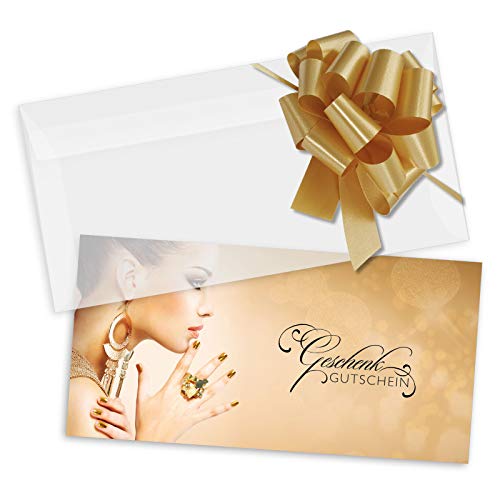 GESCHENKGUTSCHEINcom by POS-HAUER. Gutschein-Set. 25x Gutschein + Kuvert + Schleife. Für Kosmetikstudios Fingernagelstudio, blanko zum selber Ausfüllen. von GESCHENKGUTSCHEINcom by POS-HAUER