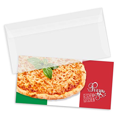 50 hochwertige Gutscheinkarten + 50 Kuverts DIN-Lang. Gutscheine für Italienisches Restaurant Pizzeria Pizza. Vorderseite hochglänzend. G92024 von GESCHENKGUTSCHEINcom by POS-HAUER