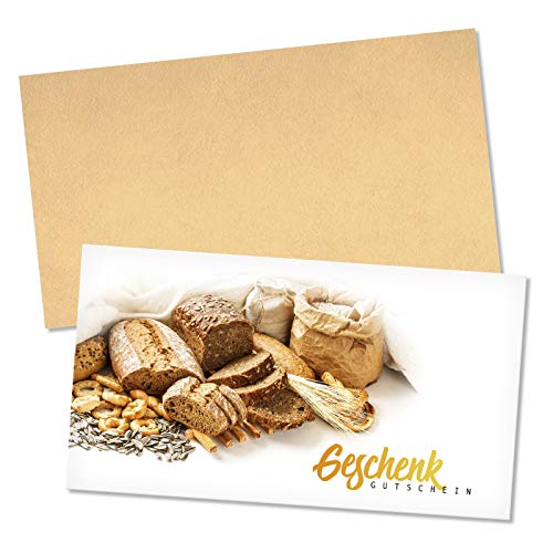 GESCHENKGUTSCHEINcom 50 Stk. Geschenkgutscheine mit Kuvert. Blanko-Gutscheine für Bäckerei. geschenkgutschein gmbh. S1219 von GESCHENKGUTSCHEINcom by POS-HAUER