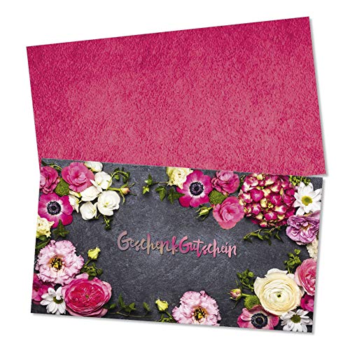 50 hochwertige Gutscheinkarten + 50 Kuverts. Gutscheine für Blumen Blumenhandlung Blumengeschäft Floristik. Vorderseite hochglänzend. BL1248 von geschenkgutschein.com