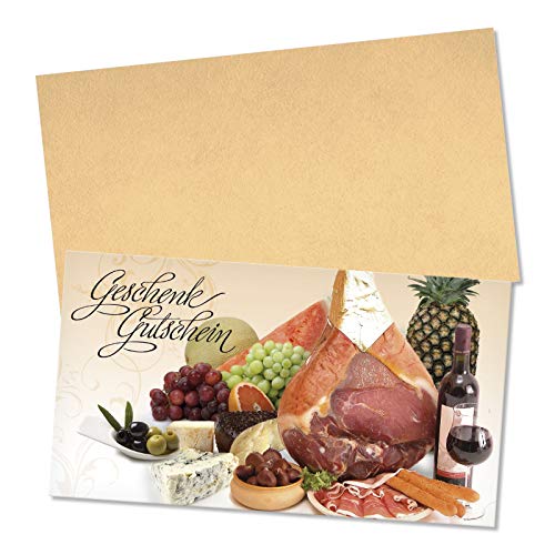 GESCHENKGUTSCHEINcom 50 Stk. Geschenkgutscheine mit Kuvert. Blanko-Gutscheine für Feinkost Feinkostwaren Lebensmittel. Feinkostgutschein. FK1701 von GESCHENKGUTSCHEINcom by POS-HAUER