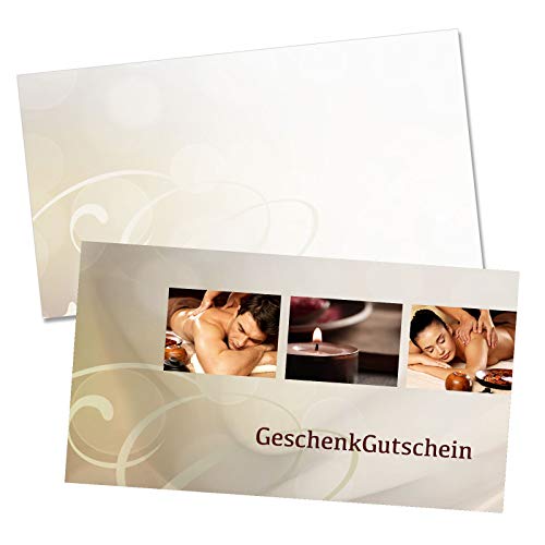 GESCHENKGUTSCHEINcom 50 Stk. Geschenkgutscheine mit Kuvert. Blanko-Gutscheine für Massage Wellness Spa Kosmetik Naturheilkunde. MA1247 von GESCHENKGUTSCHEINcom by POS-HAUER