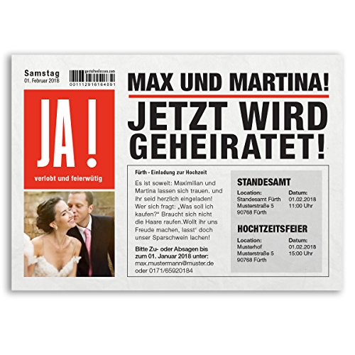 (20 x) Hochzeitseinladungskarten Zeitung Hochzeitskarten Einladungskarten Hochzeit von gestaltenlassen.com