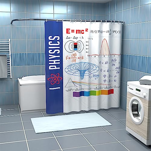 Physik Wissenschaft Duschvorhang - 180 x 200 cm Badewannen-Vorhang aus Polyester, 12 Haken zum Aufhängen, Anti-Schimmel und Wasserabweisend von getDigital