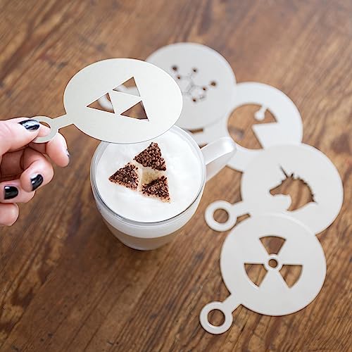 getDigital Nerdiges Cappuccino Schablonen-Set: 5 Schablonen aus Edelstahl zum Dekorieren von Heißgetränken und Muffins von getDigital