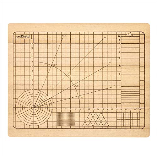 getDigital 11780 Schneidebrett Hochpräzision aus unbehandeltem Buchenholz mit Winkeln und geometrischen Formen 31 x 25 x 2 cm von getDigital