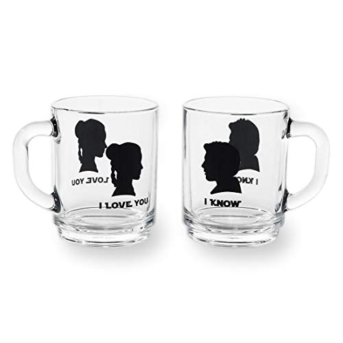getDigital 14155 Teegläser-Set I love you + I know - Zwei Henkel-Gläser mit Portraits von Han Solo und Prinzessin Leia Organa von getDigital
