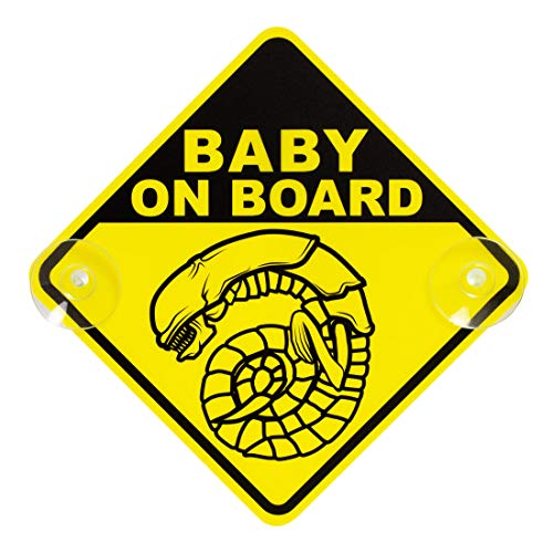 getDigital Chestburster Baby on Board Auto-Schild - Gelbes Kinder Warnschild mit 2 Saugnäpfen als lustiger Fanartikel zur berühmten Alien Film-Reihe - 16 x 16 cm von getDigital