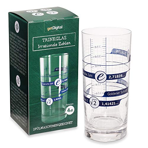getDigital Irrationale Zahlen Trinkglas - Mathe Geek Glas mit Deziliter Markierungen - 400 ml, Spülmaschinengeeignet von getDigital