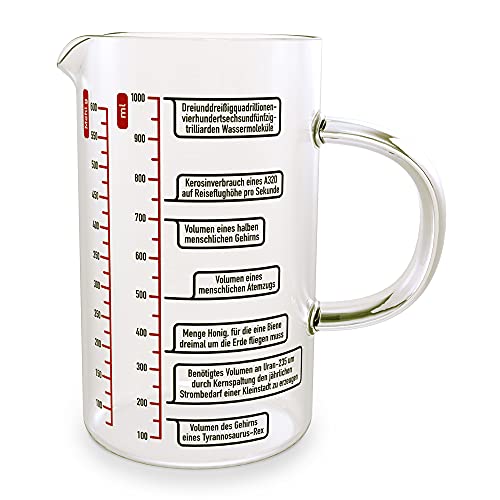 getDigital Messbecher Wissenschaft mit faszinierenden Fun Facts - Messkanne aus hitzebeständigem Glas für Geeks & Nerds - 1L Fassungsvermögen von getDigital