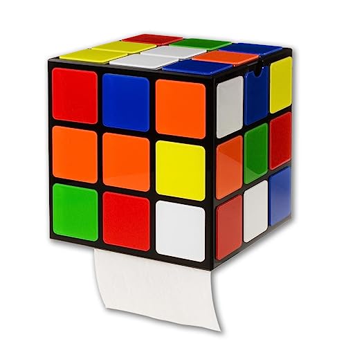 getDigital Zauberwürfel WC Rollenhalter - Ausgefallener Halter im Stil des 80s Magic Cube mit Deckel und Ablage - Befestigung ohne Bohren 14 x 14 x 14cm von getDigital