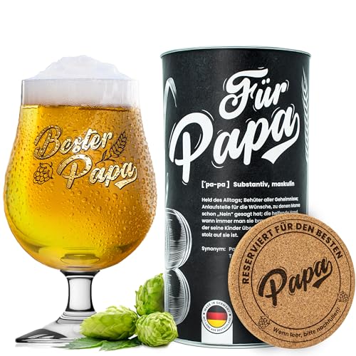 getbrave Bierglas | Bester Papa (0,3l) in Geschenkbox mit Untersetzer | Echtgold | Das Geschenk zum Vatertag | Weihnachten | Geburtstagsgeschenk | Pokalglas von getbrave