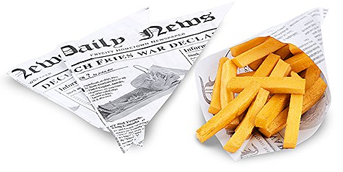 1000 x Pommestüte in spitzer Form, aus fettdichtem Papier, bedruckt, im Stil einer englischen Zeitung / 25,5 x 18 cm | ERK (Pommestüten) von getgastro
