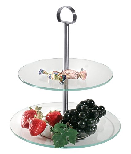 Glas-Etagere mit flachen und gehärteten Glasscheiben in einem Edelstahlgestell mit Tragering, einfache Montage/Höhe: 29 oder 40 cm | ERK (A2 - Höhe: 40 cm) von getgastro
