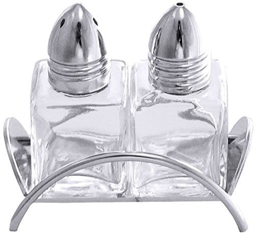 Mini-Streuer"Würfel", aus klarem Pressglas, mit verchromten Messingkappen/Varianten: Salz & Pfeffer-Menage, Pfefferstreuer oder Salzstreuer | ERK (A1 - Salz & Pfeffer-Menage) von getgastro