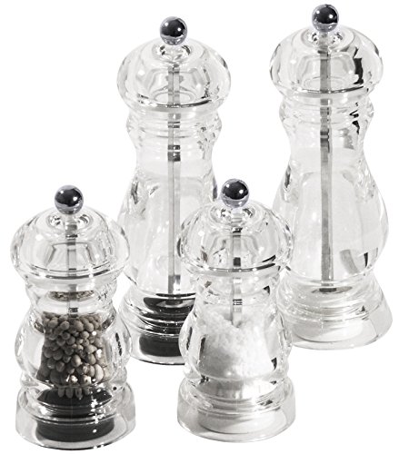 Salz-/Pfeffermühlen-Set aus Acryglas, Salzmühle mit robustem Kunststoff-Mahlwerk, Pfeffermühle mit Keramik-Mahlwerk/Höhe: 12,5 oder 17,5 cm | ERK (A1 - für ca. 30g Pfeffer- und 55g Salzkörner) von getgastro