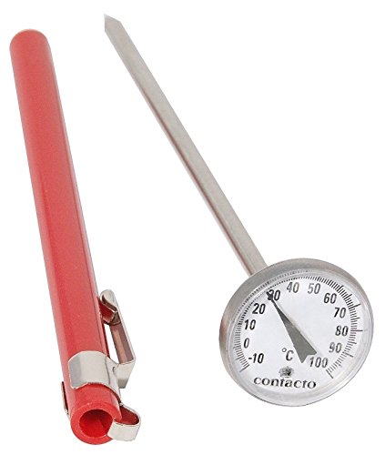 THERMOMETER MIT PRÜFSTAB UND FASSUNG MIT KLEMME AUS EDELSTAHL 18/10, SCHUTZKAPPE AUS KUNSTSTOFF IN ROT, MESSBEREICH VON -10 °C BIS +100 °C/LÄNGE: 14 CM | ERK von getgastro