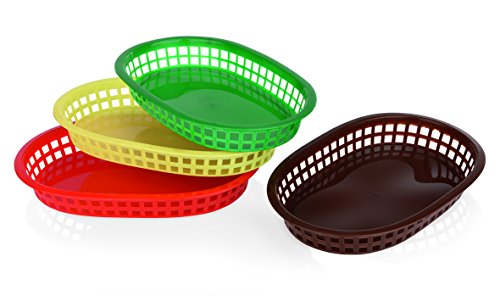 Tischkorb aus Kunststoff - ovalförmig, verschiedenfarbig (rot, gelb, braun oder grün) und in zwei unterschiedlichen Abmessungen (23 x 15 x 4,5 cm / 27 x 18 x 4 cm) erhältlich. XTRA PREISWERT (Rot, 27 Zentimeter) von getgastro