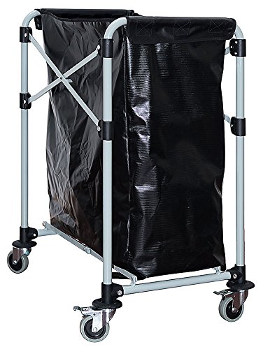 Wäschesammelwagen aus grau lackiertem Stahlrohr mit eingehängten schwarzen Säcken aus gewebeverstärktem Kunststoff, klappbar, stabile Rollen | ERK (A3 - Ersatz-Wäschesack) von getgastro