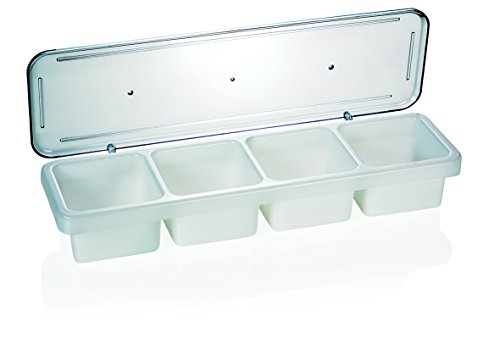 Zutatenbehälter aus Polypropylen, Deckel aus Polycarbonat - XTRA PREISWERT / 4 Einsätze à 0,6 ltr., Abm.: 47 x 14 x 7 cm von getgastro