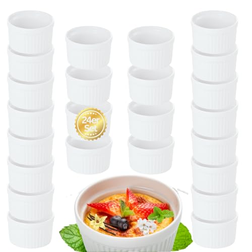 getgastro 24-er Set Souffle Förmchen Porzellan backofenfest 9 cm Ø - kleine Schälchen für Creme Brulee, Dessert, Muffin, Quiche, Ragout Fin – Ofenfestes Geschirr von getgastro