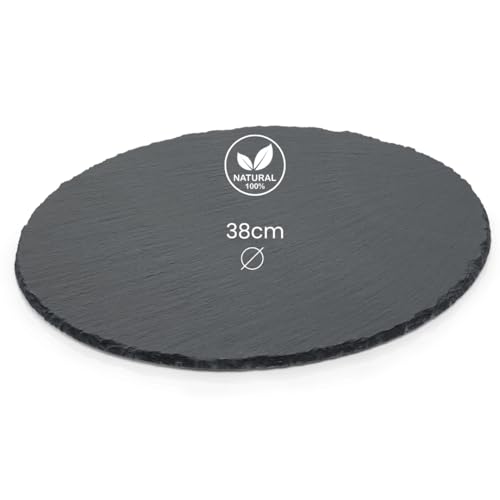 getgastro Naturschieferplatte rund Ø 38 cm – Hochwertige Schieferplatte für stilvolles Anrichten & Servieren – Robust & elegant von getgastro