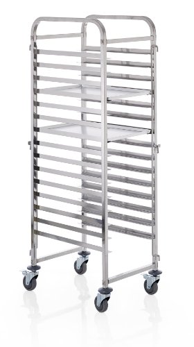 getgastro Tablettwagen für 60x40 cm Bleche/Tabletts mit 4 Rollen (2 mit Feststeller), Edelstahl, Silber, Zerlegt zur einfachen Montage von getgastro