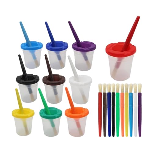 10 Farbbecher mit 20 Pinseln, transparent, auslaufsicher, Malbehälter mit Deckel, für Kinder, Kunst, Handwerk, DIY-Projekte 10 Farbbecher mit 20 Pinseln, transparent, auslaufsicher, Malbehälter mit Deckel, für Kinder, Kunst, Handwerk, DIY-Projekte von getuse