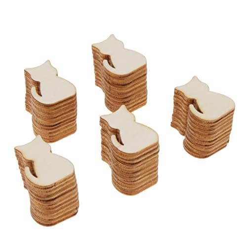 50 Stück Holzscheiben zum Basteln 2.5x2.5cm DIY Scrapbooking Verzierungen Osterdeko Weihnachtsbaumschmuck Geschenkanhänger- Mini Katze von getuse