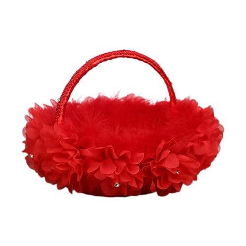 Blumenmädchenkorb - Satin Hochzeitskorb für Festivals, Feiern und Foto Requisiten (Rot) von getuse