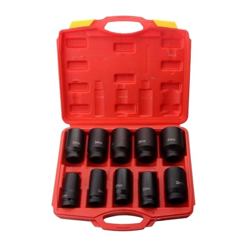 Dünnwand-Steckschlüssel-Set (19–32 mm) – tiefer Sechskant-6-Punkt-Radmuttern mit Aufbewahrungskoffer, 10 Stück von getuse