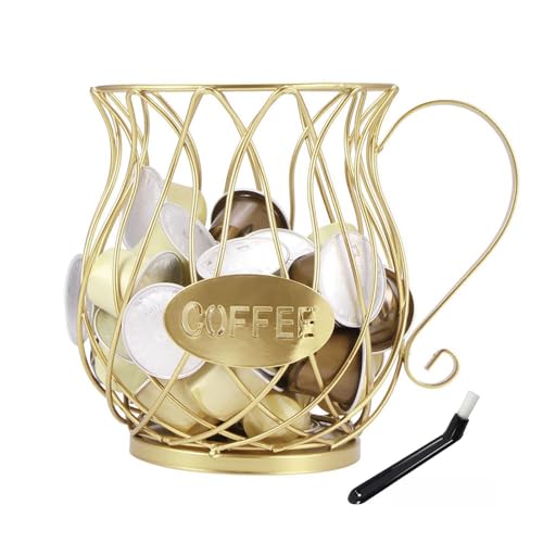 Kaffeekapselhalter, große Kapazität, Kaffee-Aufbewahrung, Karussell, goldfarben und Bürste von getuse
