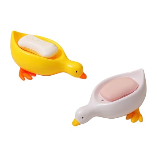 Süße Seifenschale in Entenform, selbstentleerender Seifenhalter für Badezimmer, Küche, Waschbecken, leicht zu reinigen und stilvoll, Gelb und Weiß, 2 Stück von getuse